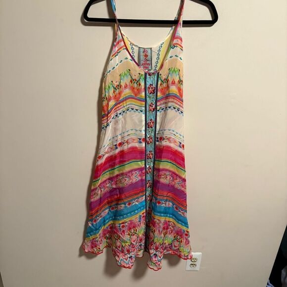 JOHNNY WAS Taleah Ribbon-Trim Georgette Tent Swing Dress Rose Beach- Size XS - Picture 4 of 11